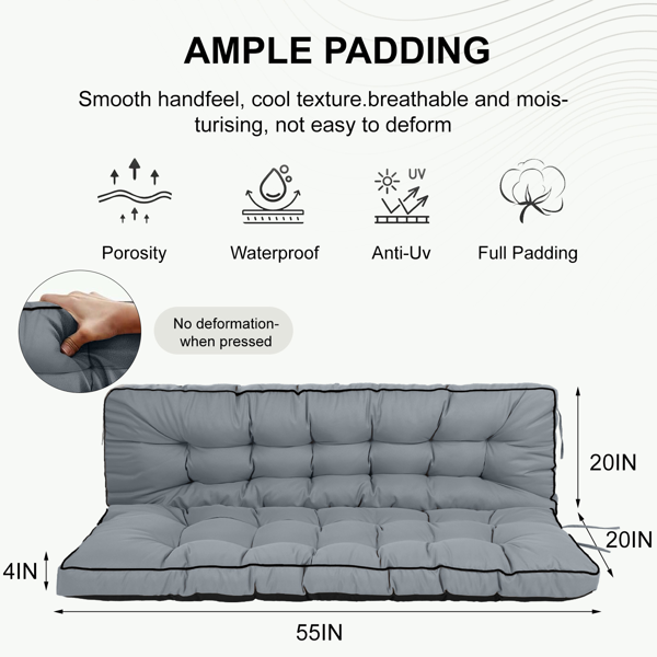 Outdoor Swing Cushions 55 Inch,Waterproof 4in Thick Porch Swing Cushion Replacement With Backrest And Ties,Comfortable 2-3 Seat Pation Swing Pad For Backyard,Garden,Lawn,Outdoor Furniture Light Grey — foto 7