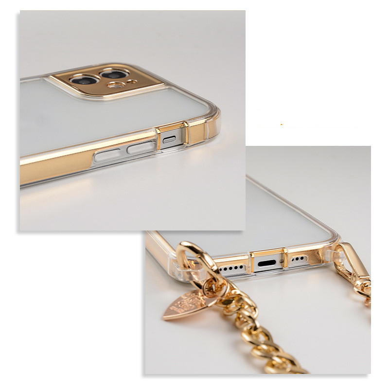 Hanging Hole Portable 11 Chain Mobile Phone Case Silver Simple Transparent