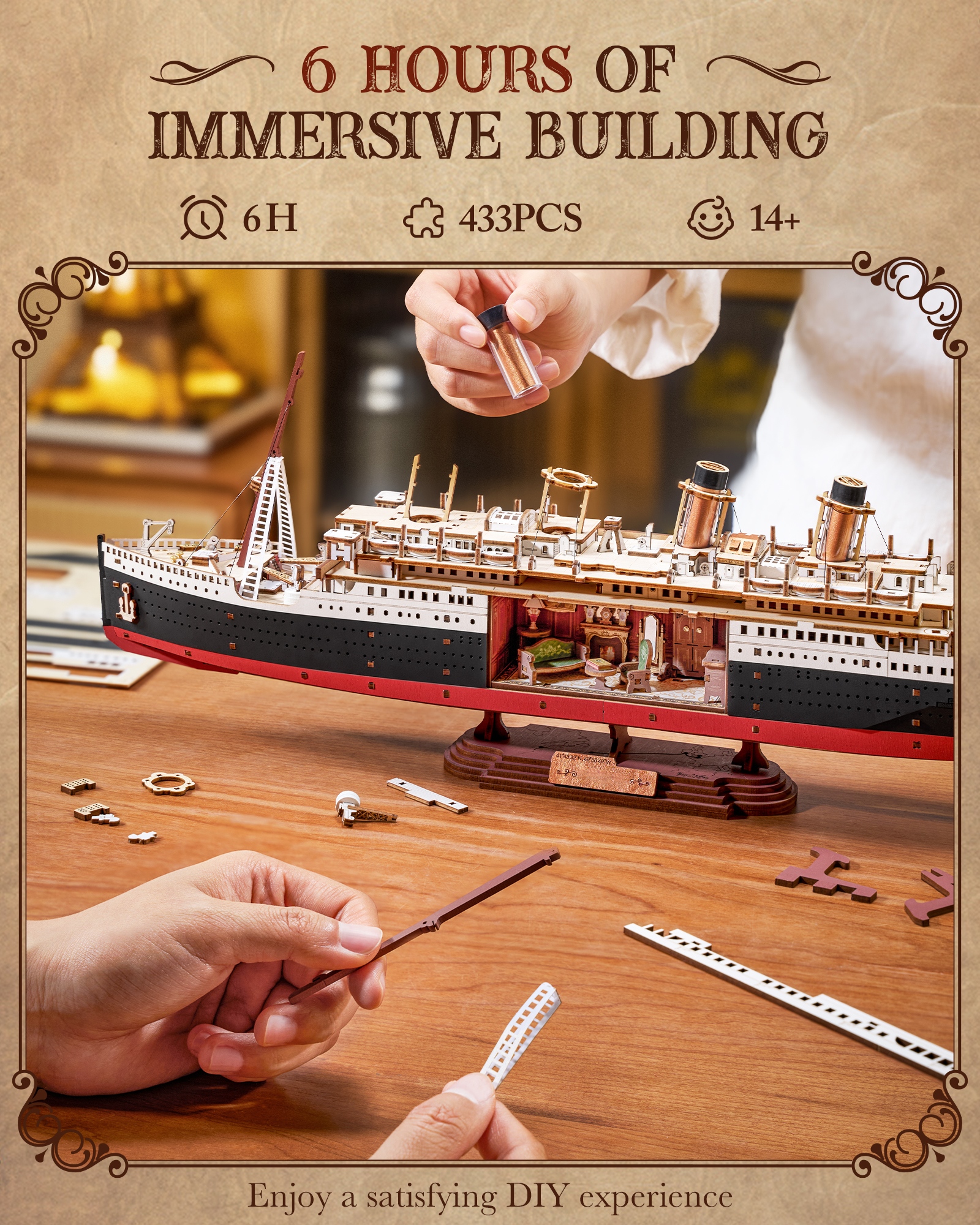 ROBOTIME 3D Wooden Puzzle 1912 Eternal Atlantic Voyager, Model Kits For Adults To Build, Home Decoration Craft Gifts For Adults And Teens