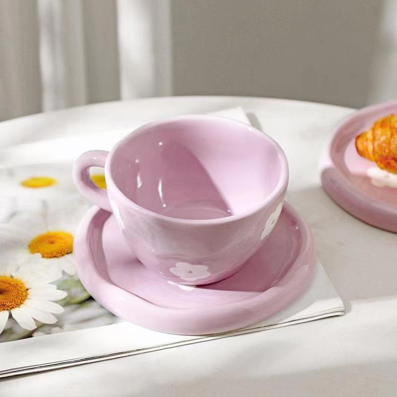 Small Purple Flower Coffee Set Irregular Ceramic Cup - Image 8