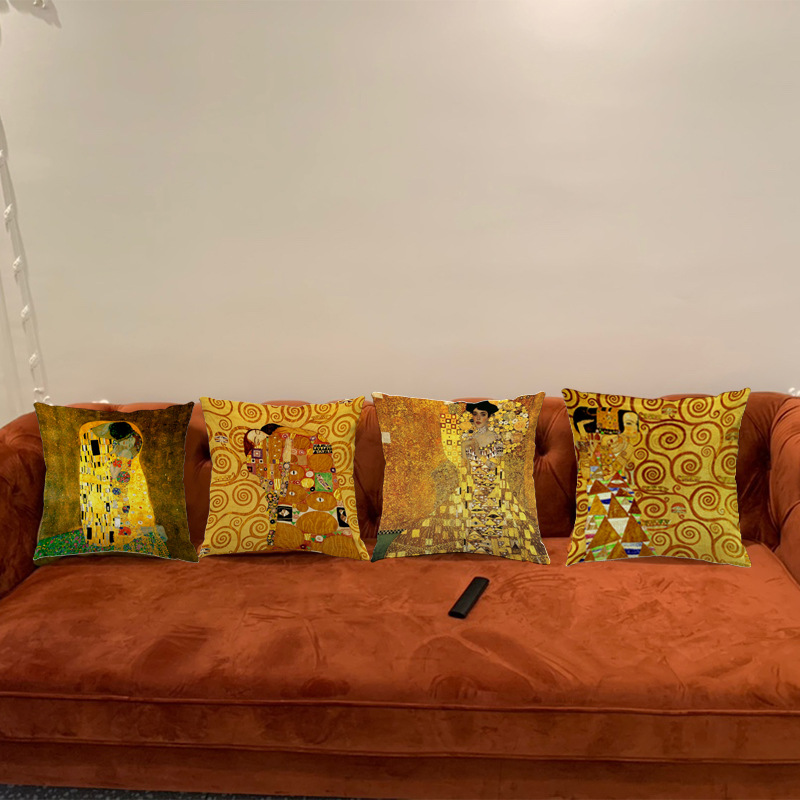 Title 1, Klimt Retro Art Niche Pillow Cover, adding arti...