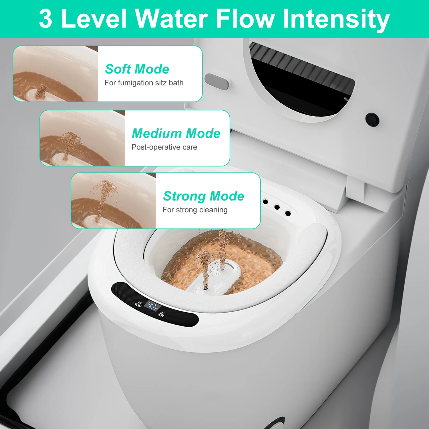 1Pc Electric Sitz Bath Tub Sits Bath Soak Pan Salts Bowl Postpartum Care Basin For Toilet Seat With Dual Nozzles 3-Level Water Flow Water Temperature Display 1800mAh Battery For Women Men