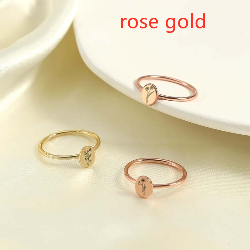 Fashion New Carved Birthday Flower Ring