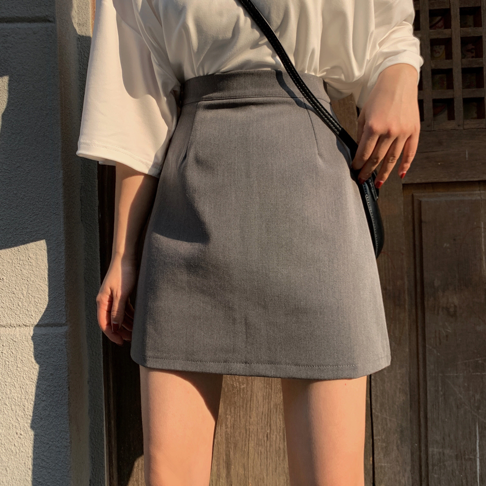 Women's Slim High Waist Grey A-line Skirt
