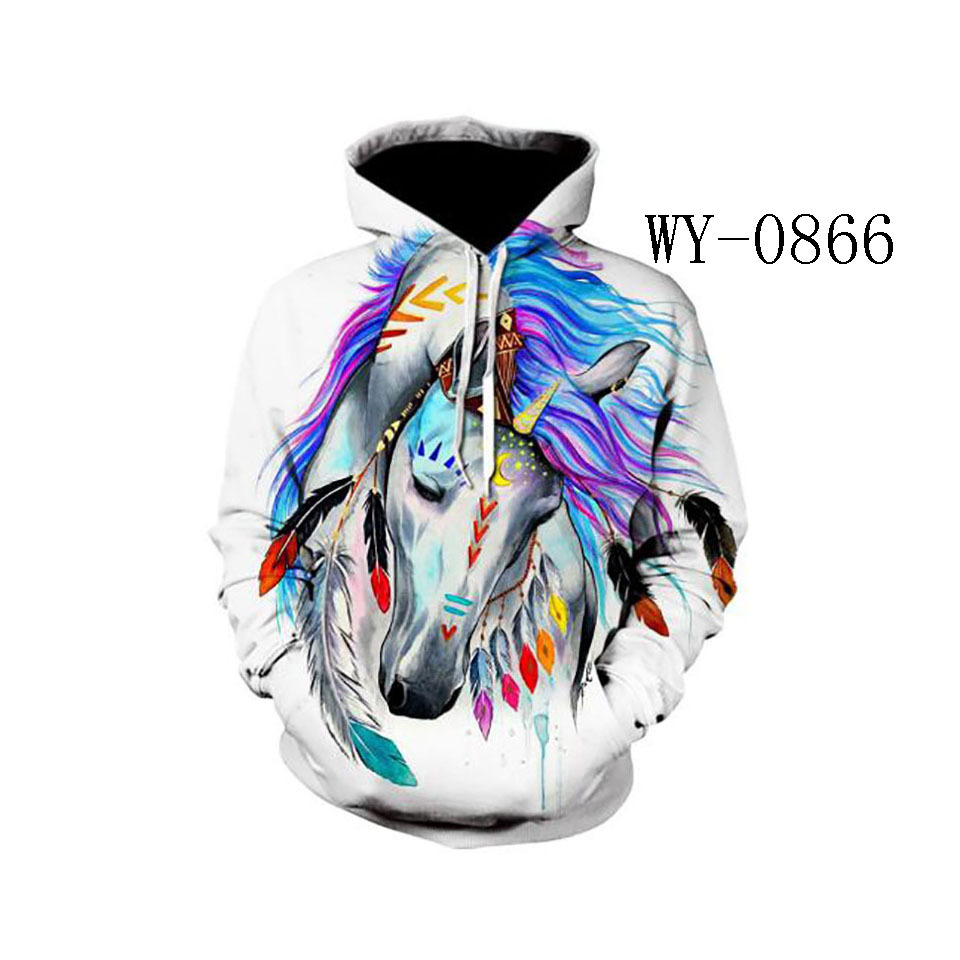 Title 4, Color Horse 3D-geprinte hoodie met zak, comfort...