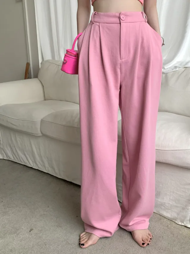 High Waist Slim Suit Floor Pant Trousers Pink - Shop at LoveMi