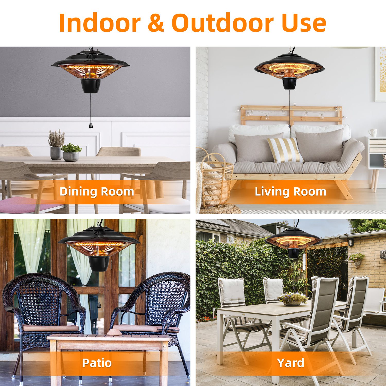 1500W Outdoor Hanging Patio Heater Ultra-quiet Electric Heating β photo 3