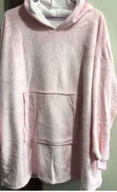 Lazy Pullover Fleece Jacket With Hood For Cold Protection - Light Pink - View 1