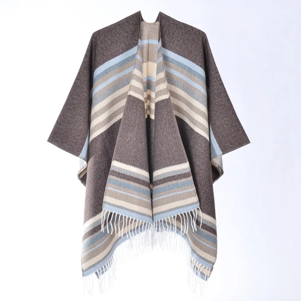 Women's Fringed Striped Knit Shawl