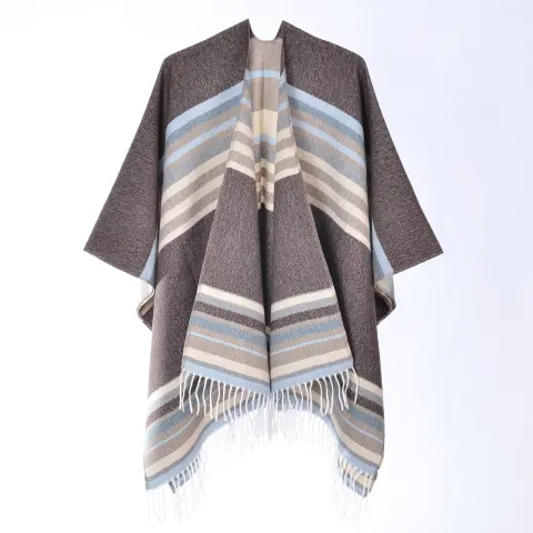 Women's Fringed Striped Knit Shawl