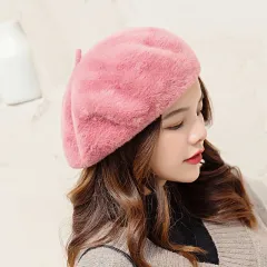Women's Fashion Mink Hair Beret Leisure - Leather Powder-One Size - View 1