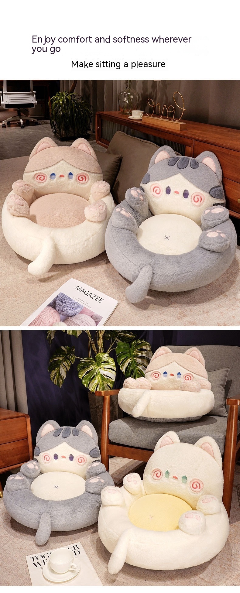 Title 3, New Cartoon Cute Tummy Cat Cushion Floor Sofa O...