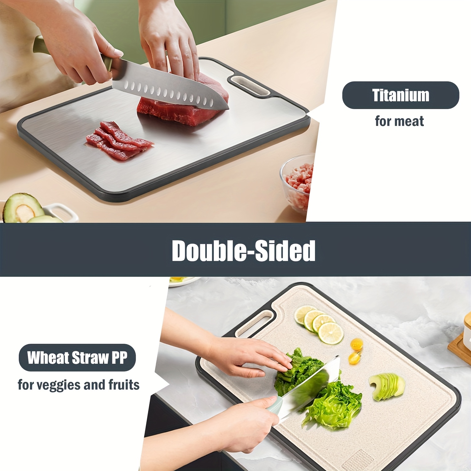 1 Double-sided Household Chopping Board - Anti-slip Base, Easy To Clean With Handle - Made Of Stainless Steel, Suitable For Meat, Vegetable And Fruit Families, Essential Kitchen Tools For Cam