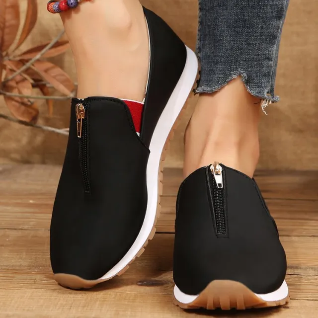 Zip Flats Shoes Comfortable Non Slip Loafers Women Black - Shop at LoveMi