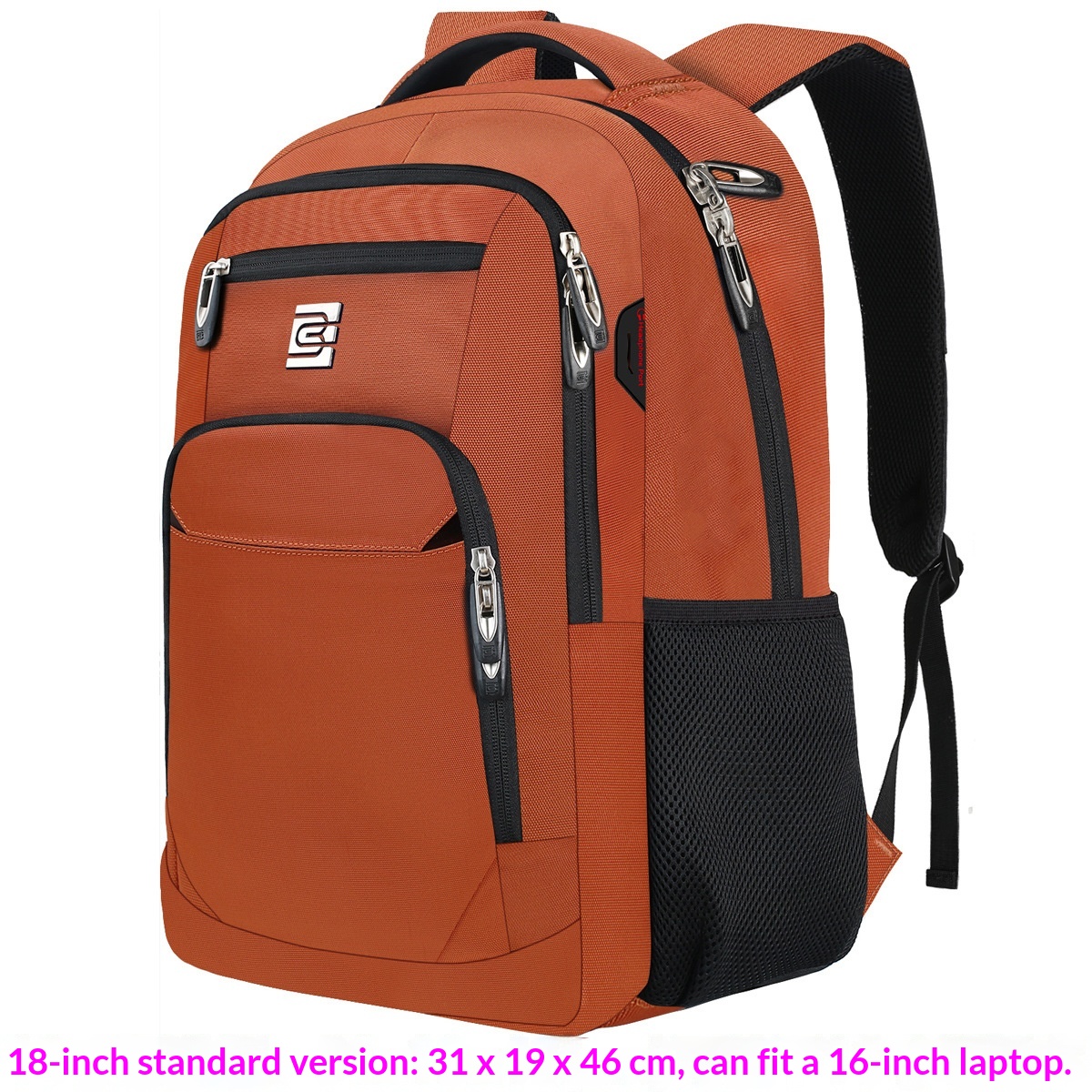 BC Men's Business Backpack Oxford Cloth Waterproof 16 Inch Large Capacity Multifunctional Computer Backpack Student Backpack Women's - Orange Red