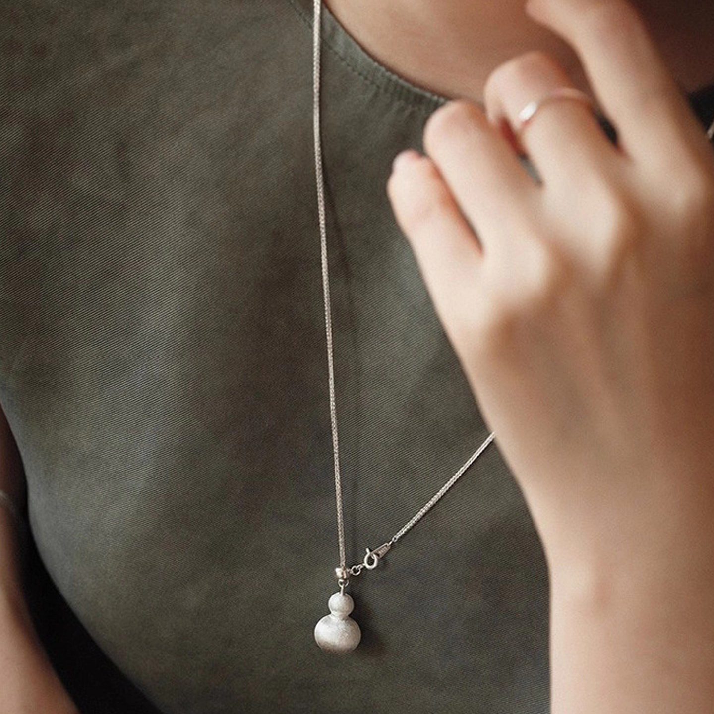 1pc 999 Sterling Silver Brushed Adjustable Gourd Pendant Necklace, Minimalist Chinese Style, Perfect For Daily Wear & Valentine's Gifts