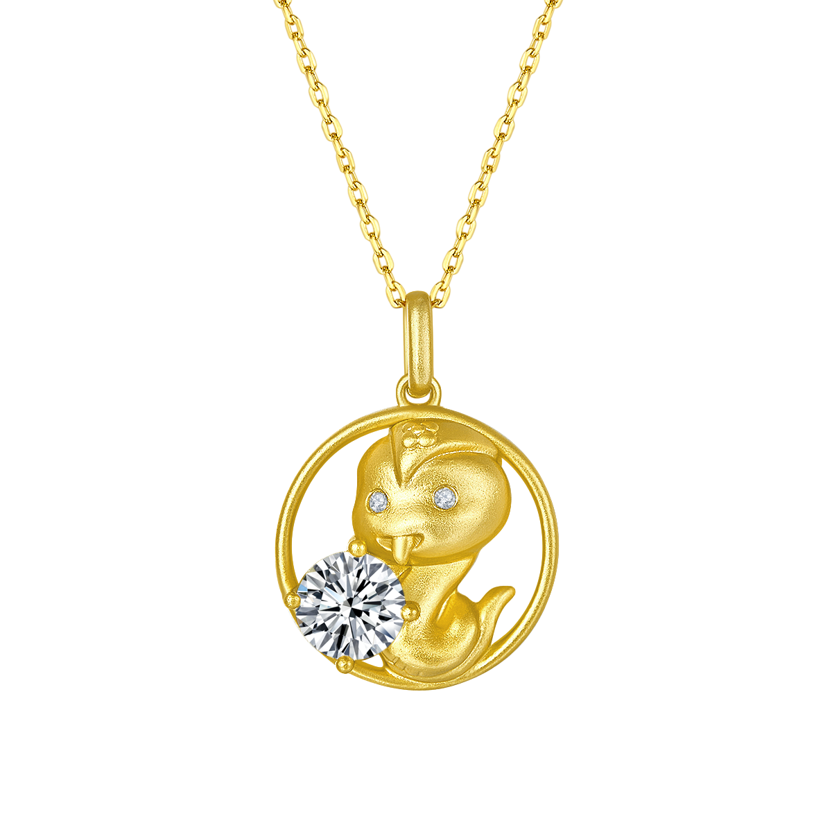 S925 Sterling Silver Gold Plated 1ct D Color VVS1 Moissanite Snake Necklace 5.4g Chinese Zodiac Benmingnian Gift GRA Certified Gift Box