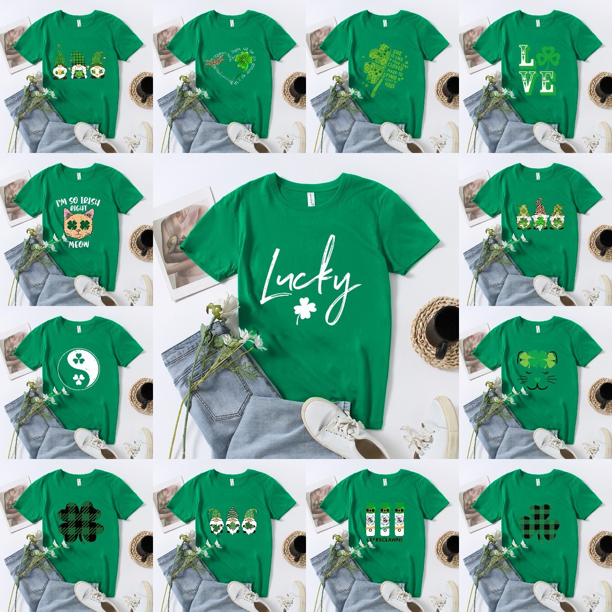 Clover Printed Loose Pullovers For Men And Women T-shirt