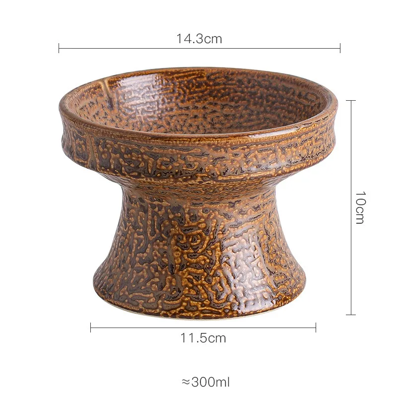 Cat Bowl Ceramic Shallow Mouth High Foot Anti Overturn Double - Leopard Print