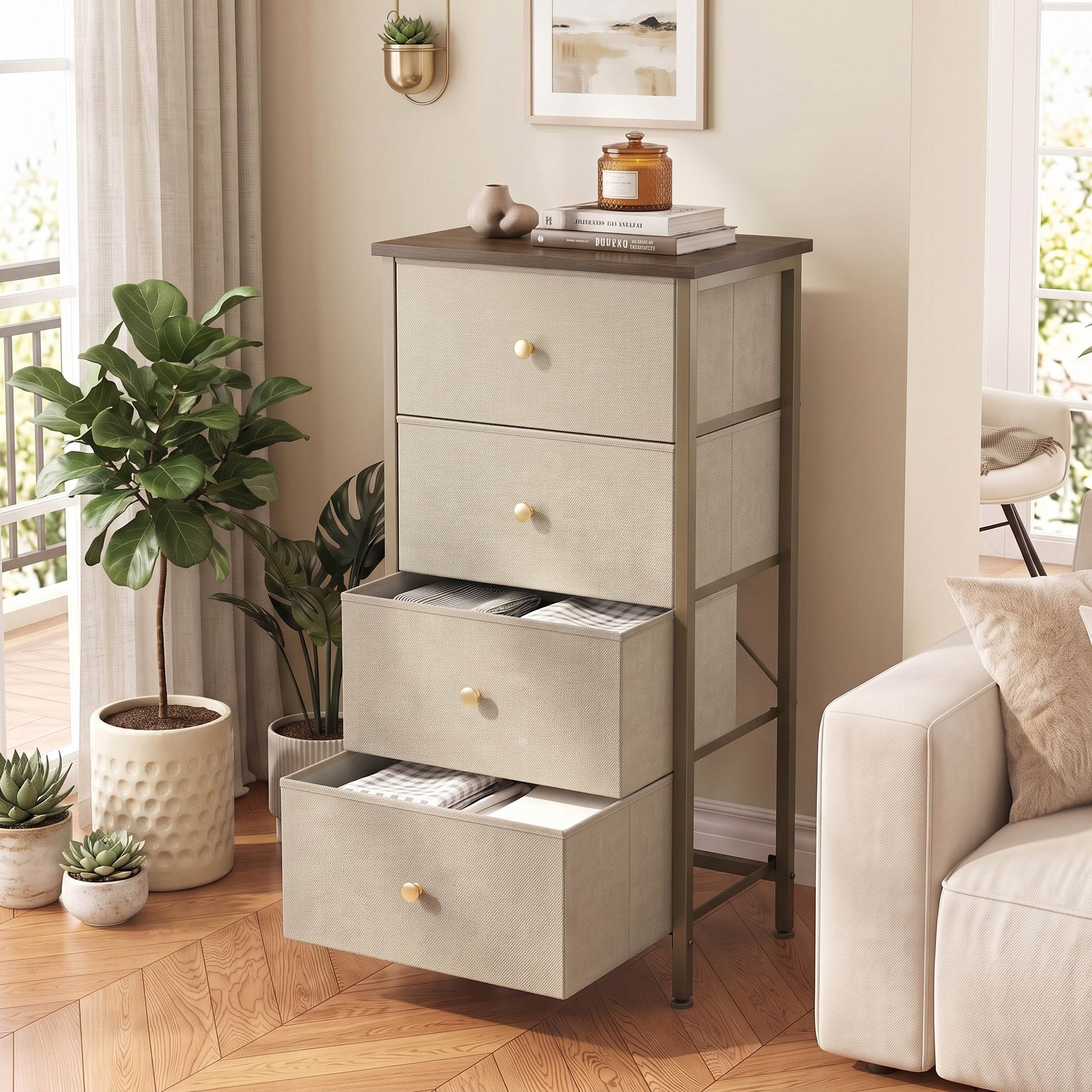 4-drawer Storage Cabinet - Suitable For Bedrooms, Living Rooms, And Wardrobes image 2