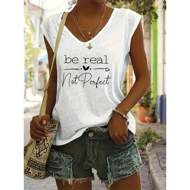 Women's V Neck Slogan Print Short Sleeve T Shirt Casual Comfort Top For Summer White - Shop at LoveMi