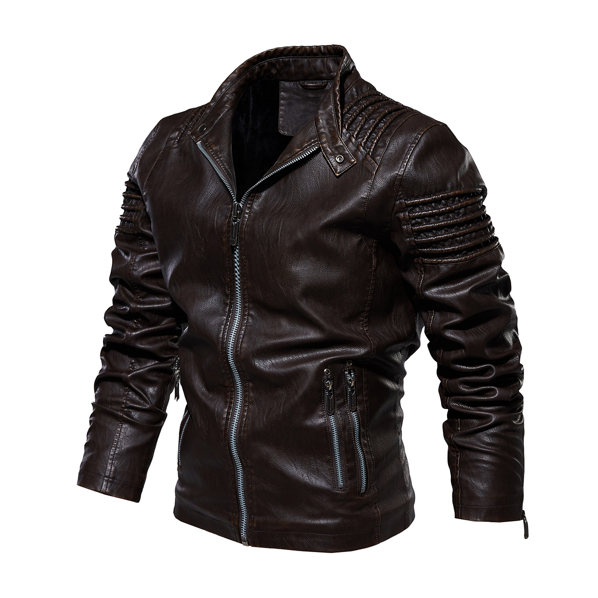Men's PU Leather Hooded Jacket