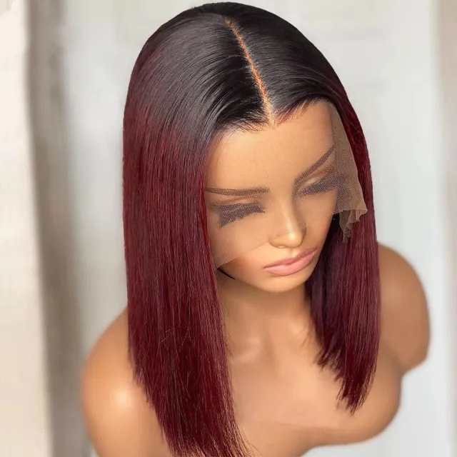 Short Straight 1B 99J Colored Bob Human Hair Wig Short Hair - Shop at LoveMi