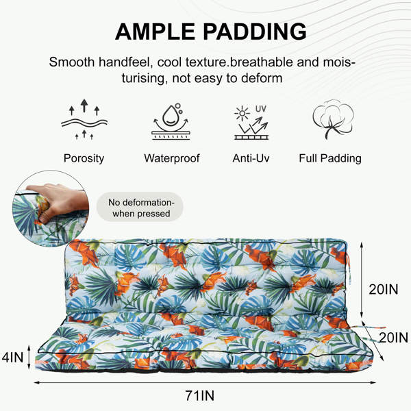 Outdoor Swing Cushions70Inch,Waterproof 4in Thick Porch Swing Cushion Replacement With Backrest And Ties,Comfortable 2-3 Seat Pation Swing Pad For Backyard,Garden,Lawn,Outdoor Furniture Qingxin Summer — foto 6
