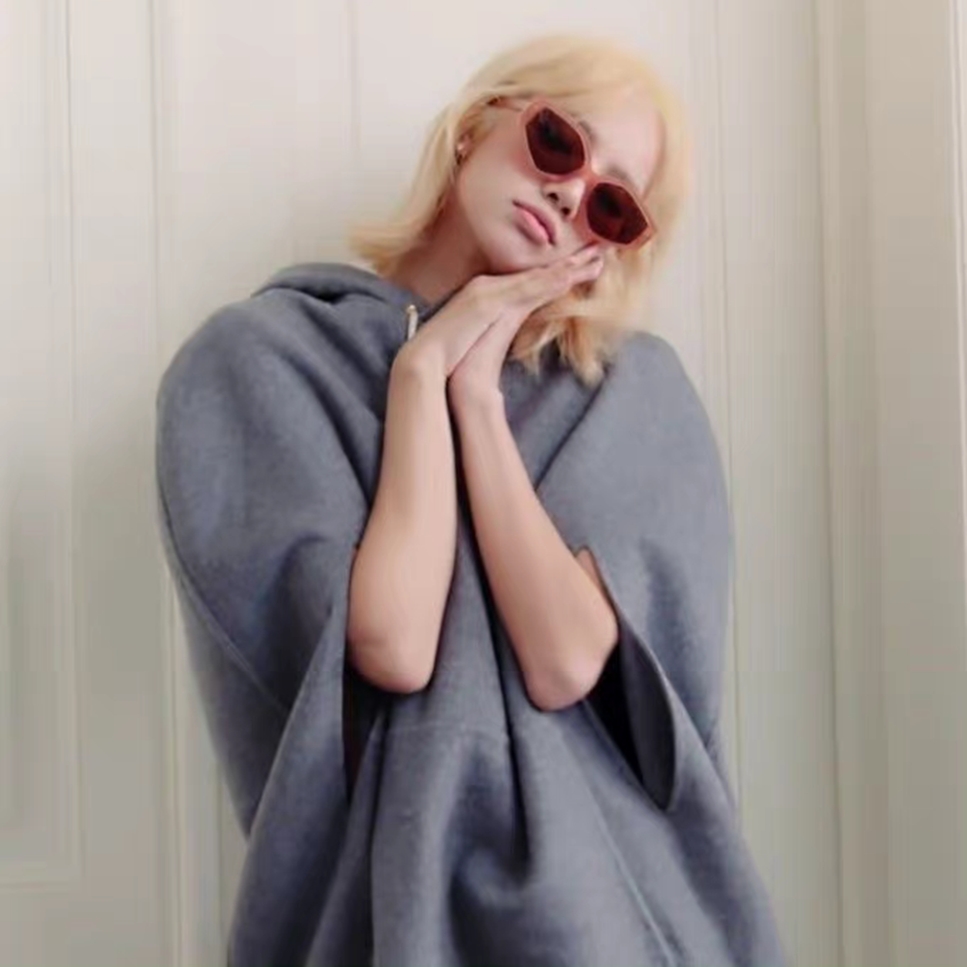 Women's Grey Hooded Cape Sweater Loose Pullover