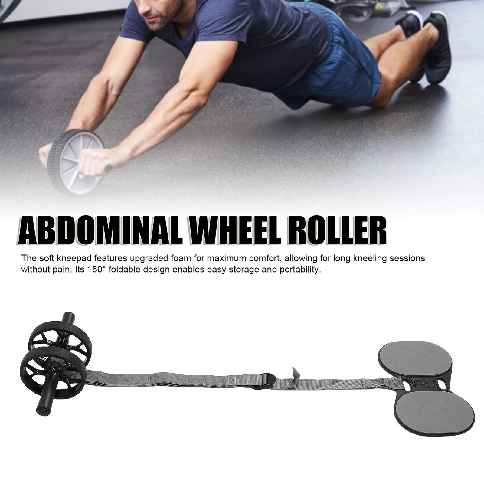 Abdominal Wheel Roller With Automatic Rebound Pull Strap Knee Pad Men Women Dual — image 7