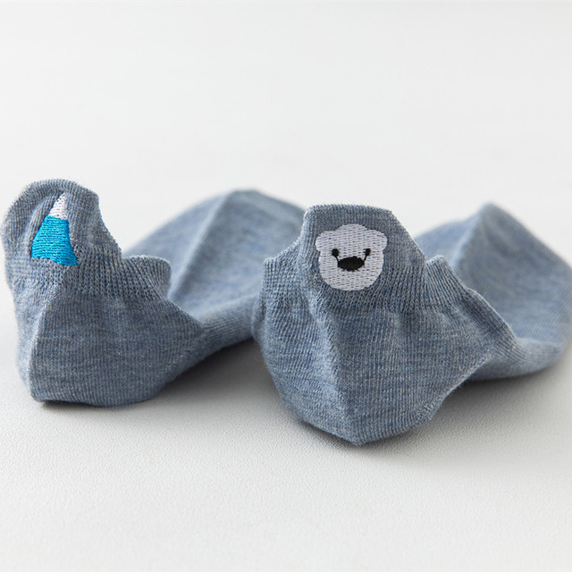 Four Seasons Style Cartoon Embroidered Ear Boat Socks Women Blue - Shop at LoveMi