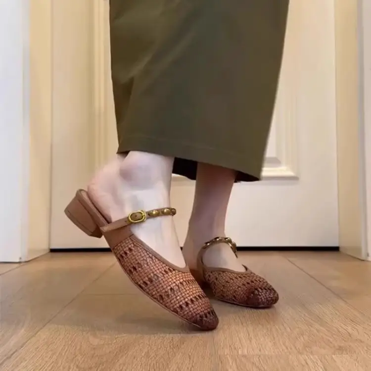 French Roman Women Closed Toe Mule Slippers