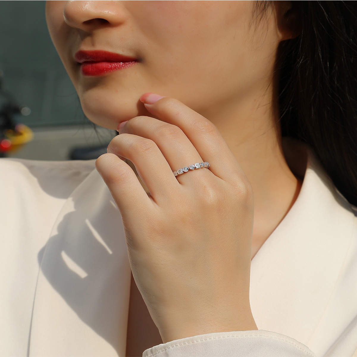 Platinum-Plated Moissanite Half Eternity Ring, picture 3 of 5