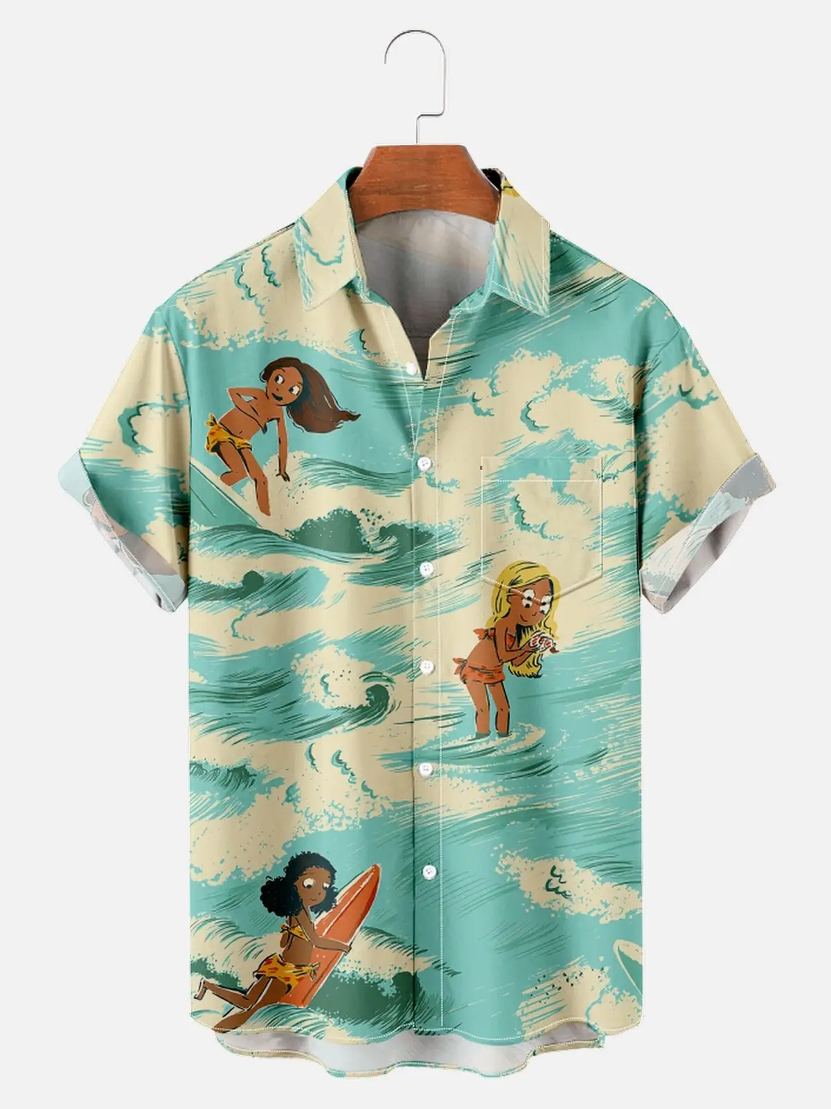Surfing Elements Digital Printing Trend Loose Short-sleeved Shirt Men's Top