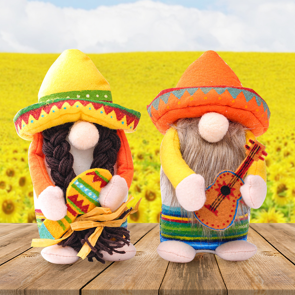 Faceless Old Man Hawaiian Style Mexican Straw Hat Doll