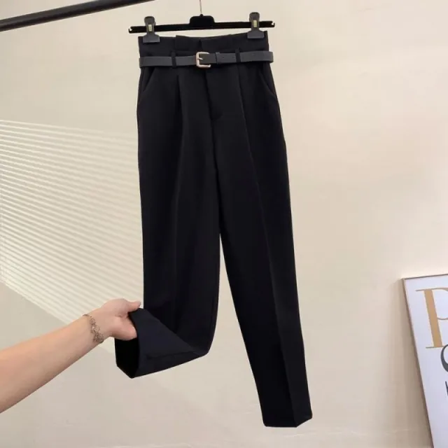 Casual Suit Trousers Flower Bud High Waist Cigarette Trousers Black - Shop at LoveMi