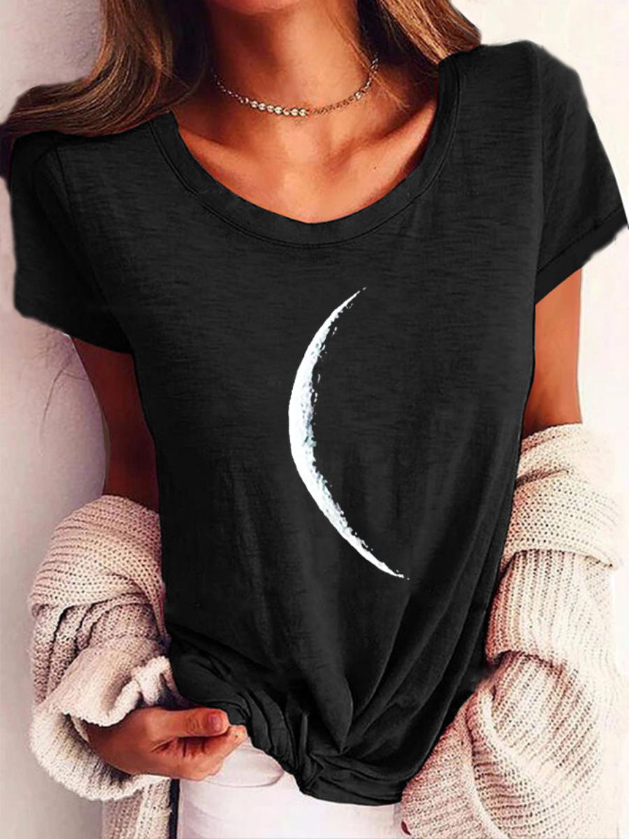 Wide Collar Casual Printed T-Shirt – Short Sleeve Relaxed Fit Top