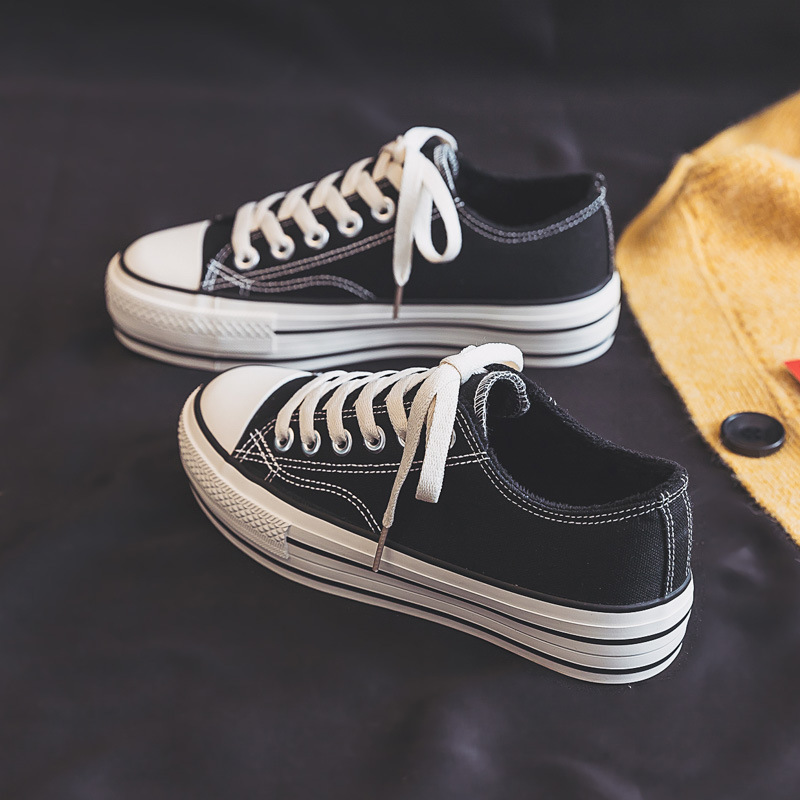 Thick-soled Women's All-match White Canvas Sneakers Explosive Single Shoes