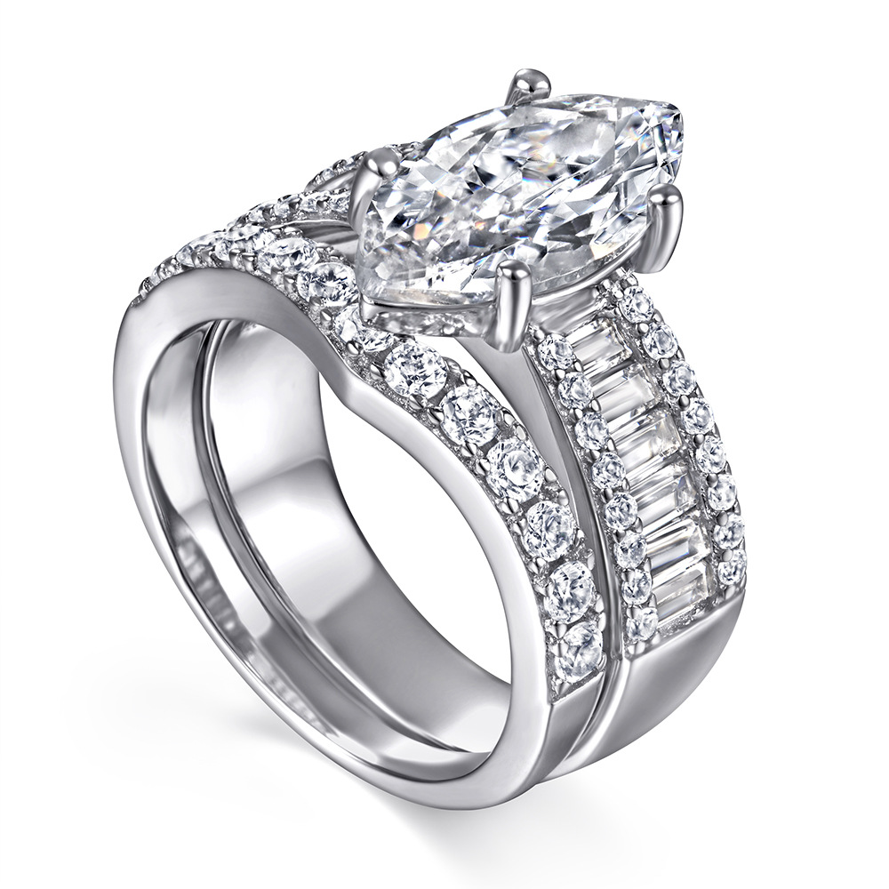 S925 Silver Micro-inlaid Square Horse Eye Zircon Female Ring