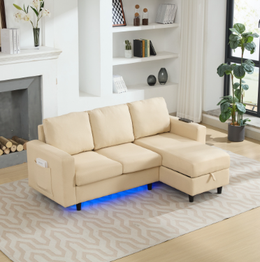 L-Shaped Sofa With Storage, 3 Seater Corner USB, LED Lights, Couches Side — image 6