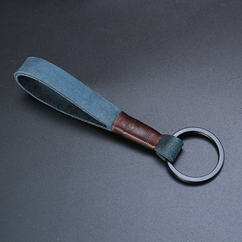 Fashion Simple Top Layer Cowhide Keychain Blue - Shop at LoveMi