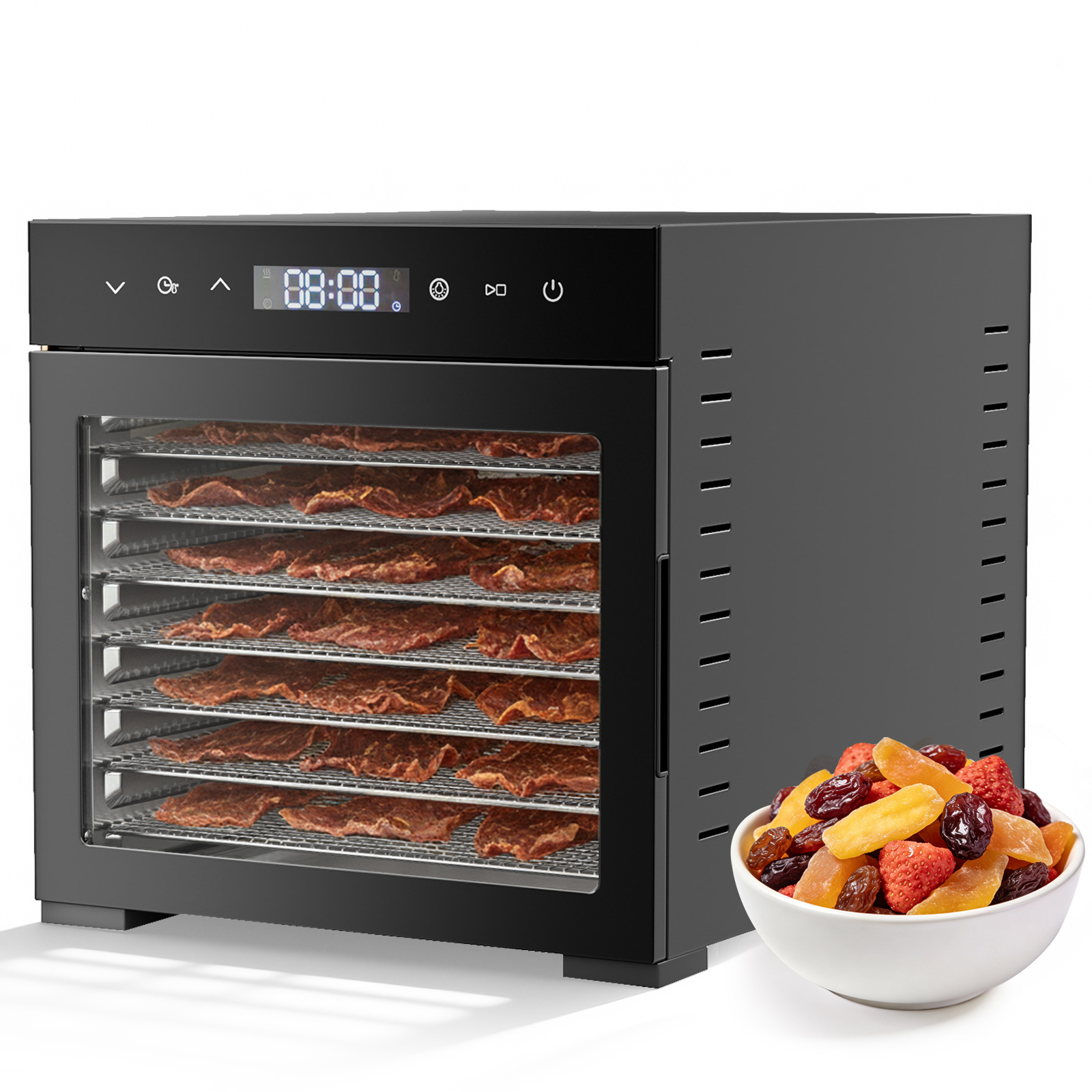 Dehydrator, Power 600 Watts, Drying Area 6.5 Square Feet, Temperature Range 95 - 165 F, Suitable For Household And Snack Processing Use