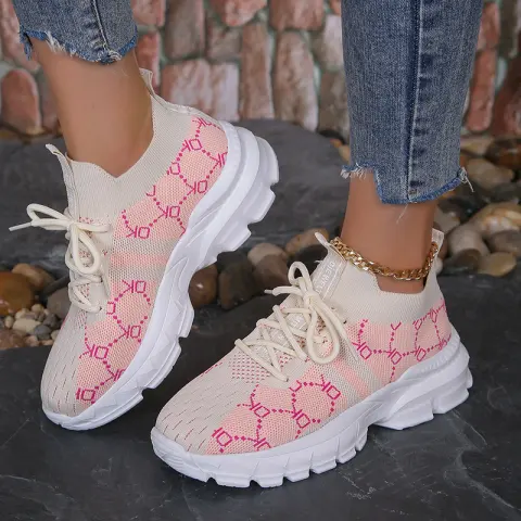 Women's Breathable Canvas Sneakers Mesh Lace Up Flat Shoes