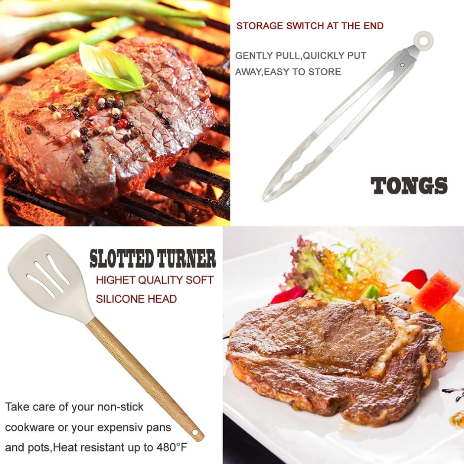 35 PCs Cooking Utensils With Grater,Tongs, Spoon Spatula Turner Made Of Heat Resistant Food Grade Silicone And Wooden Handles
