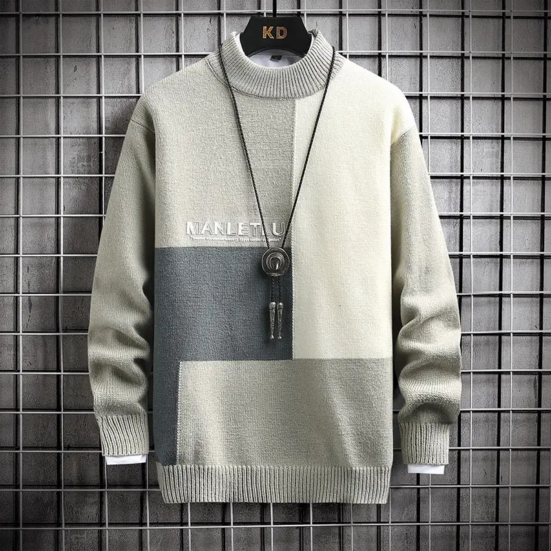 Trendy Men's Simple Stitching Round Neck Long-sleeved