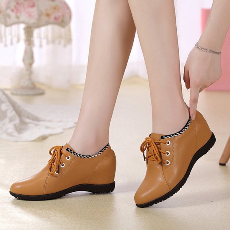 Fashion Round Toe Lace Up Flat Rubber Women's PU Shoes