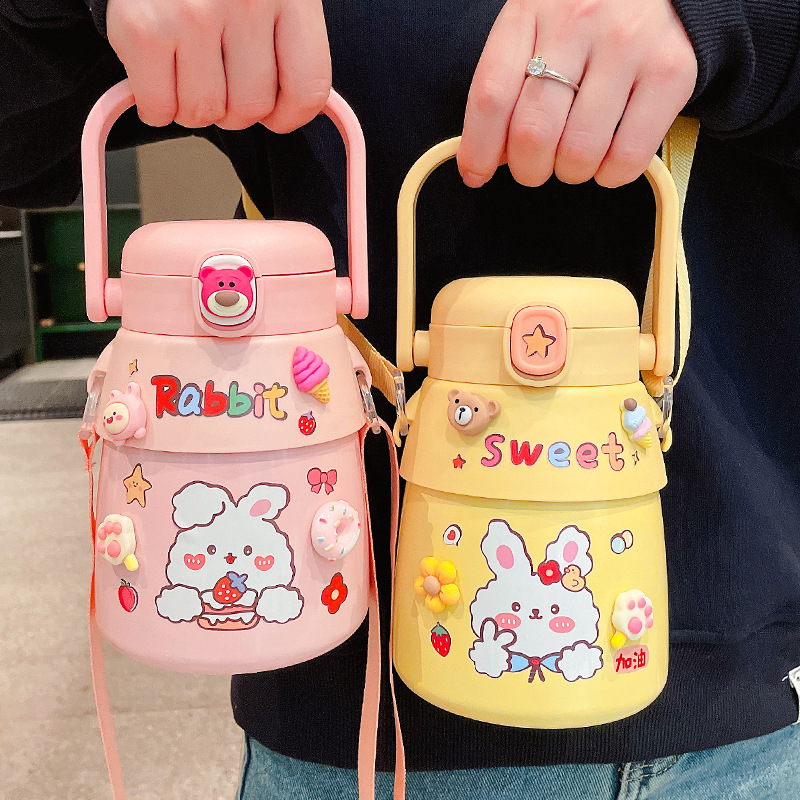 Cute Children's Straw Stainless Steel Pot Belly Cup