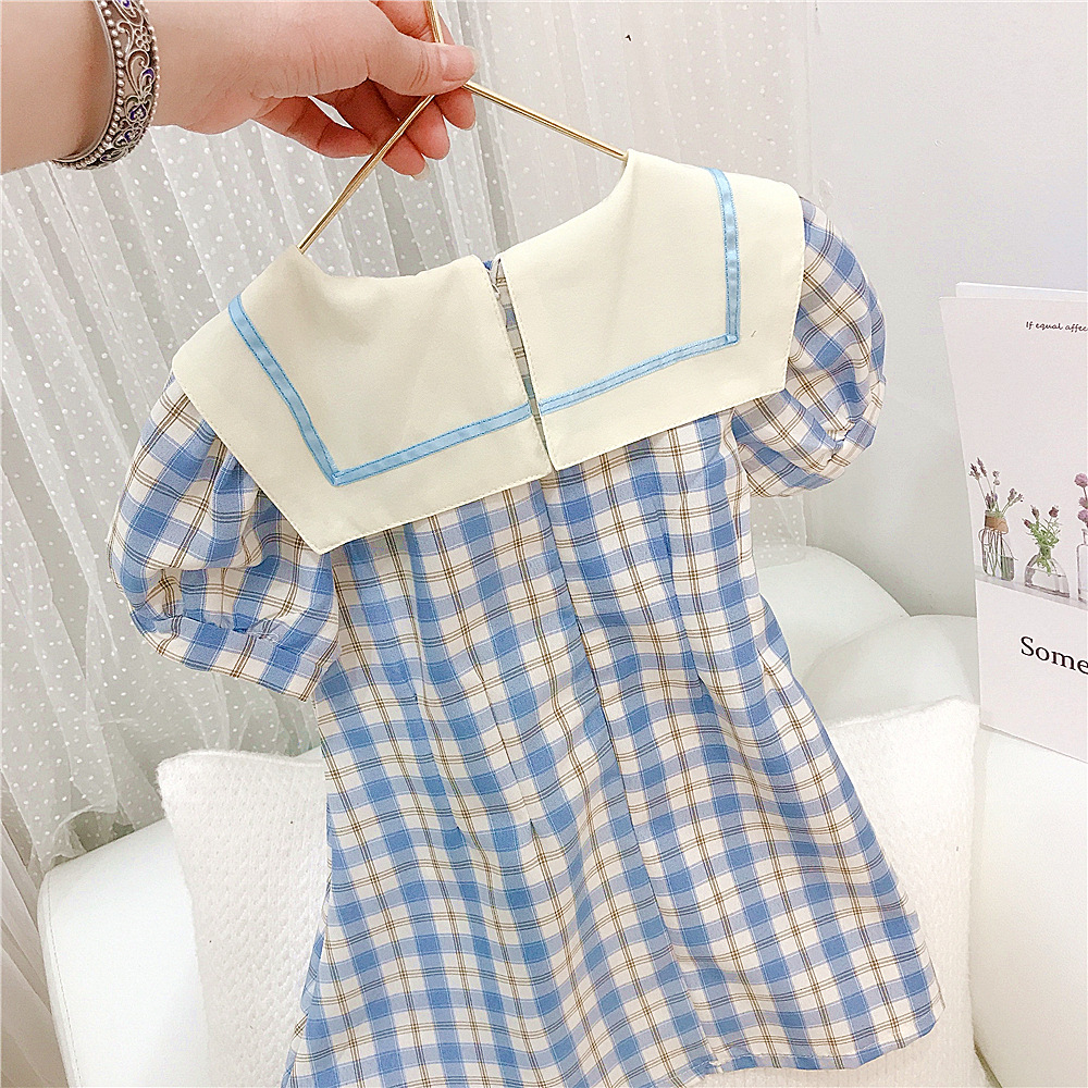 Girls' College Style Dress, Children's Summer Dress, Korean Style Plaid Skirt, Baby Princess Dress