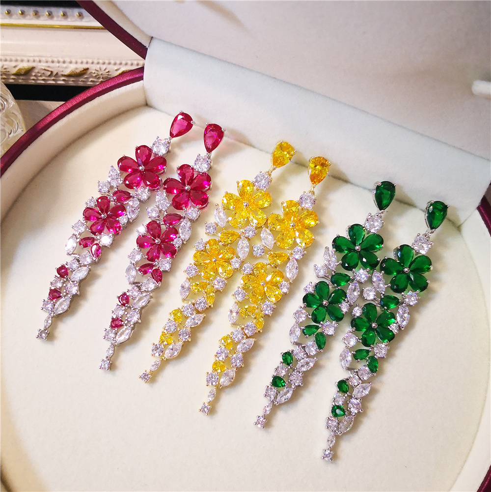 Jewelry Micro Inlaid With Zircon Colored Flowers Long