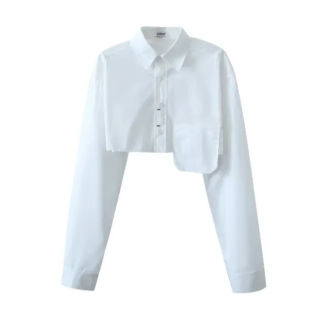 Waist exposed Long sleeved Blouse Girl White - Shop at LoveMi